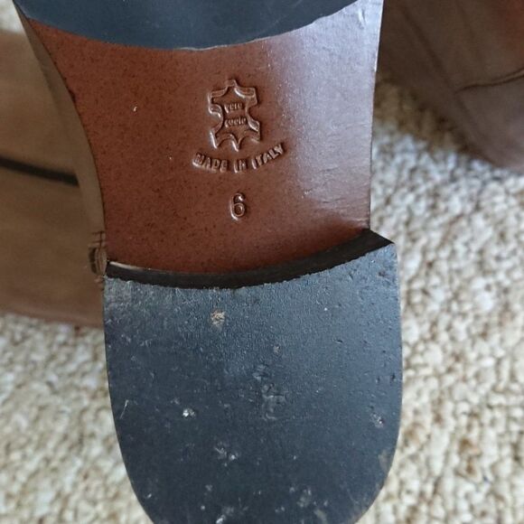 Saks Fifth Avenue Italy Taupe Brown Black Leather Knee High Riding boots sz 6 - Picture 5 of 12